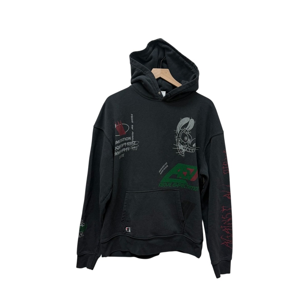 Zara Black Graphic Hoodie with Red and Green Accents